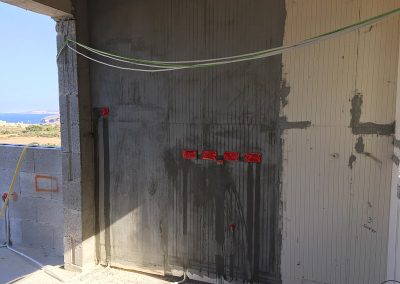 2 panels of fibre glass mesh rendered in TV area