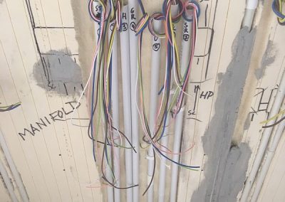 All thermostat cables ready to be connected to the Heatmiser