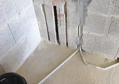 Kitchen wall chased for 2 water inputs and one waste pipe out