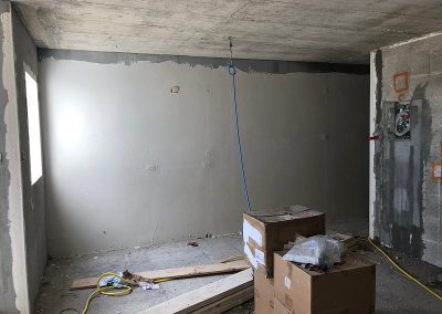 Plaster on one of the kitchen walls