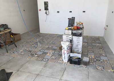 Kitchen area, tiling complete with most bits removed