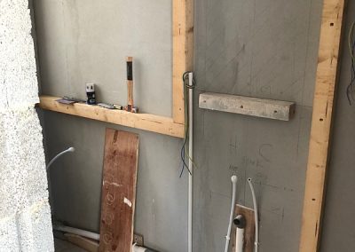 The first bit of woodwork - frame for the front bathroom sink and cabinet
