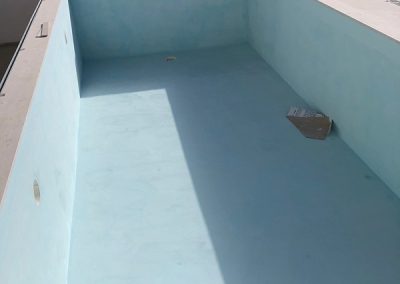 Pool now blue and ready to fill - still a bit cold though!